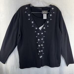 Bob Mackie Wearable Art Cardigan Twin Set Womens Medium NWT Black Sequin